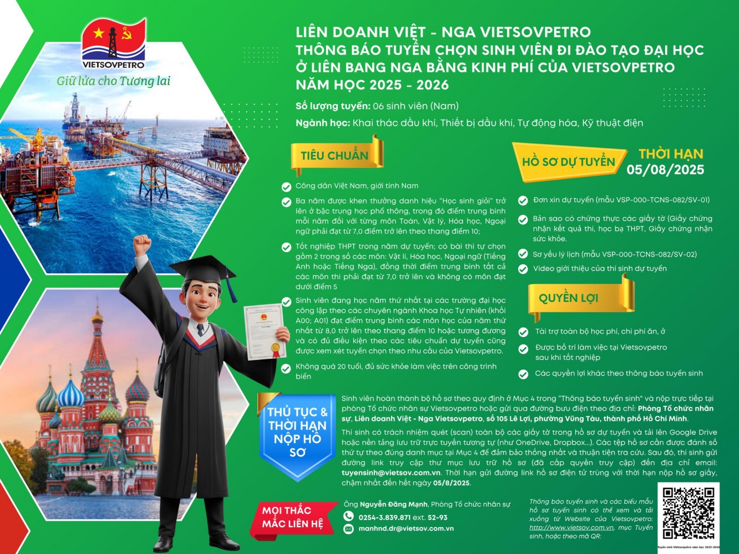 Tuyển chọn sinh viên đào tạo đại học tại Liên bang Nga bằng kinh phí của Vietsovpetro năm học 2025-2026”