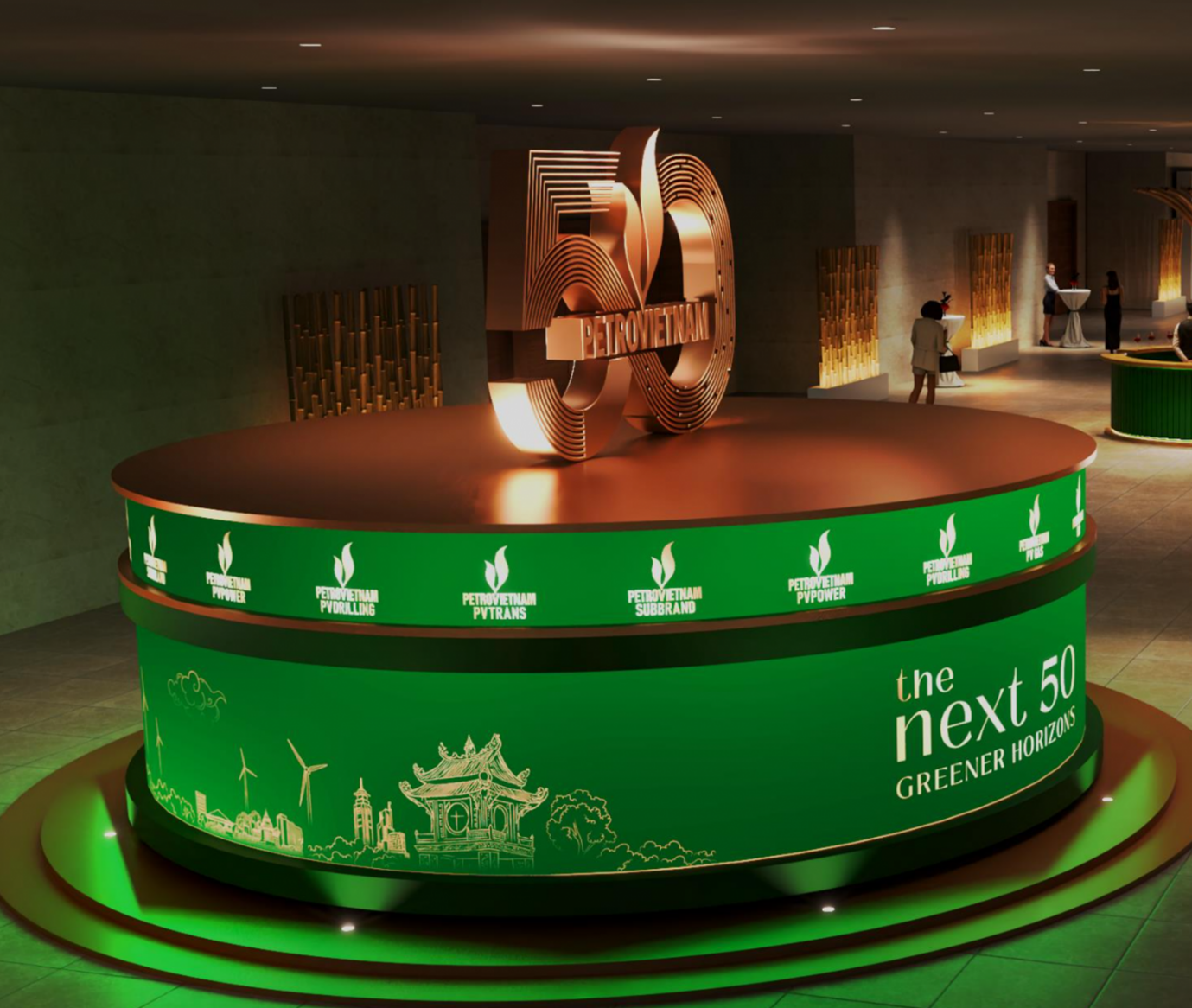 Cụm đảo trang trí logo 50 năm Petrovietnam