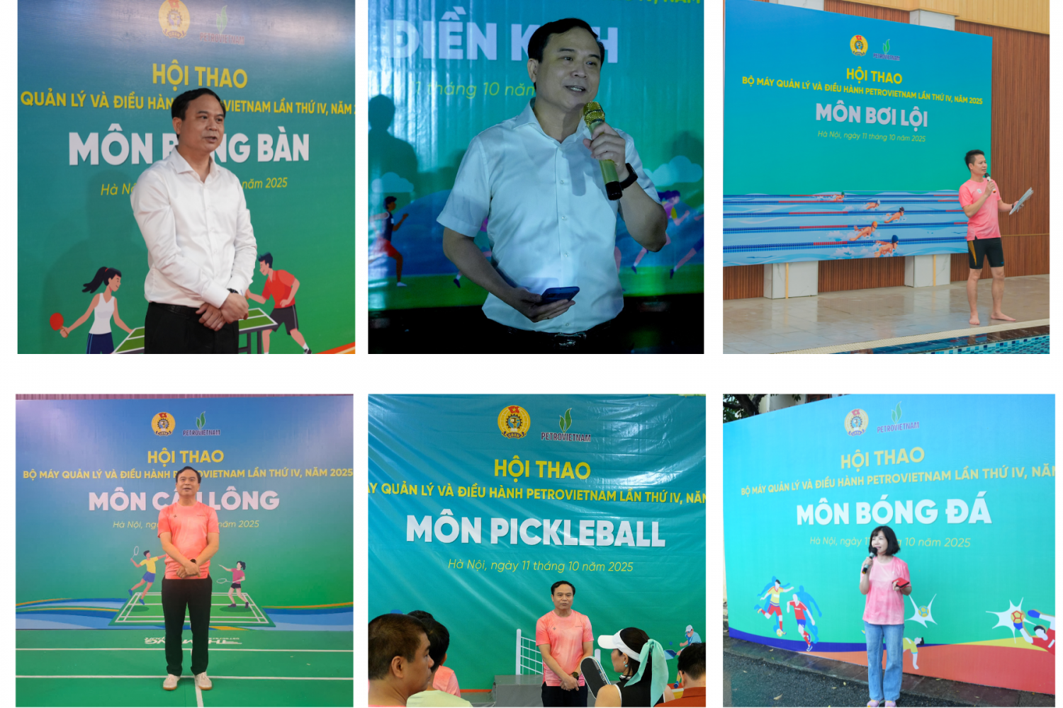 Đồng chí Đặng Văn Huệ - Chủ tịch Công đoàn BMQL&ĐH Petrovietnam và các đồng chí đại diện phát biểu khai mạc tại các bộ môn thi đấu