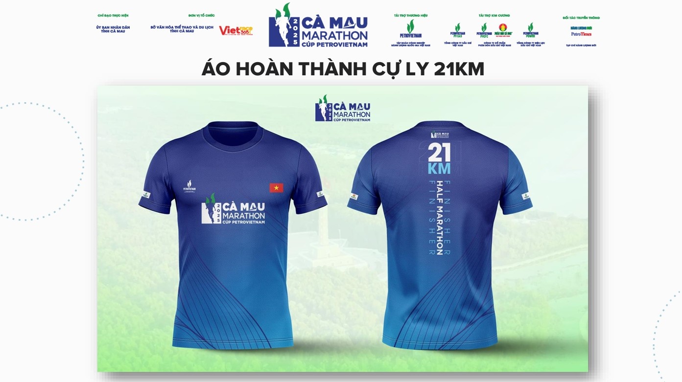 Áo Finisher 21km dành cho những vận động viên hoàn thành đường chạy 21km, biểu trưng cho ý chí chinh phục và chiến thắng.
