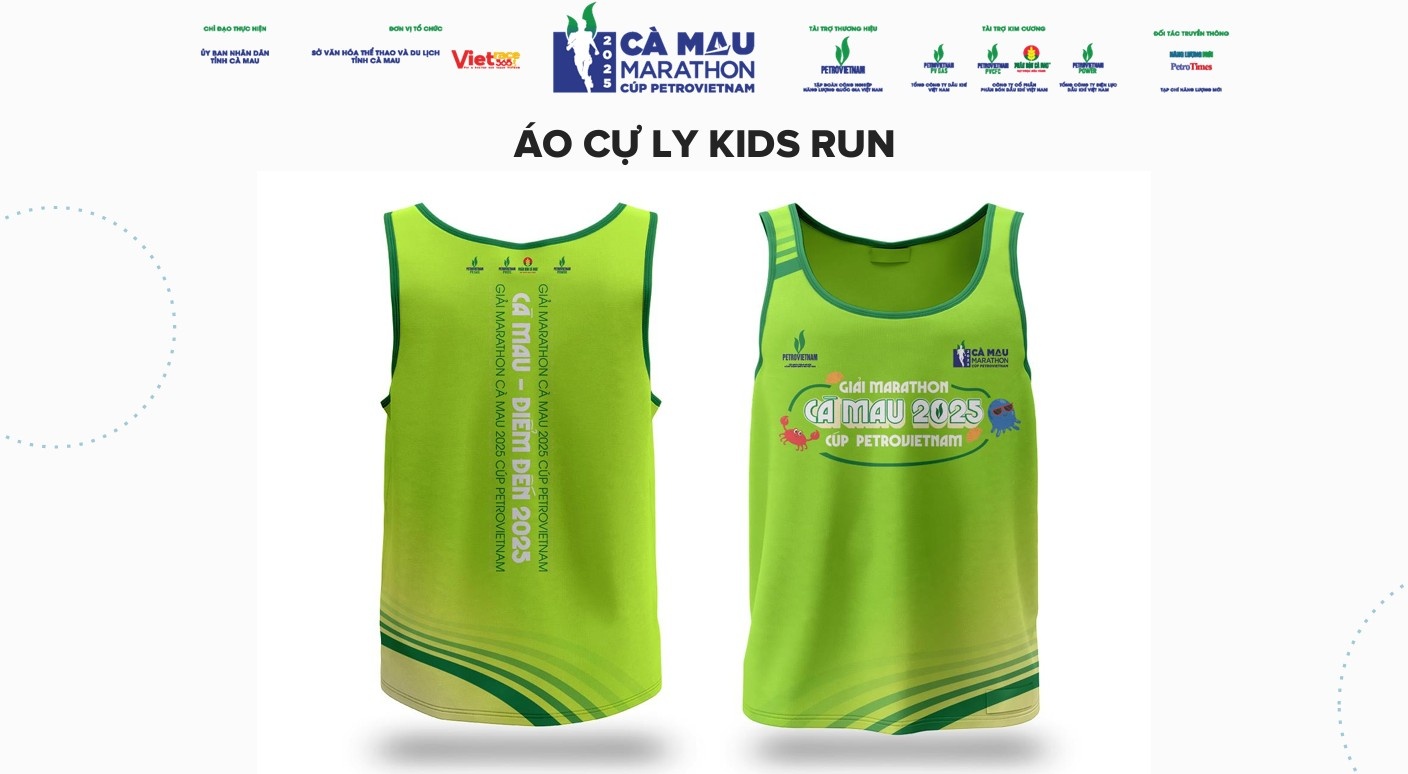 Áo chạy dành cho thiếu nhi (Kids) được thiết kế riêng cho các runner nhí, khuyến khích tinh thần thể thao và rèn luyện sức khỏe từ sớm.