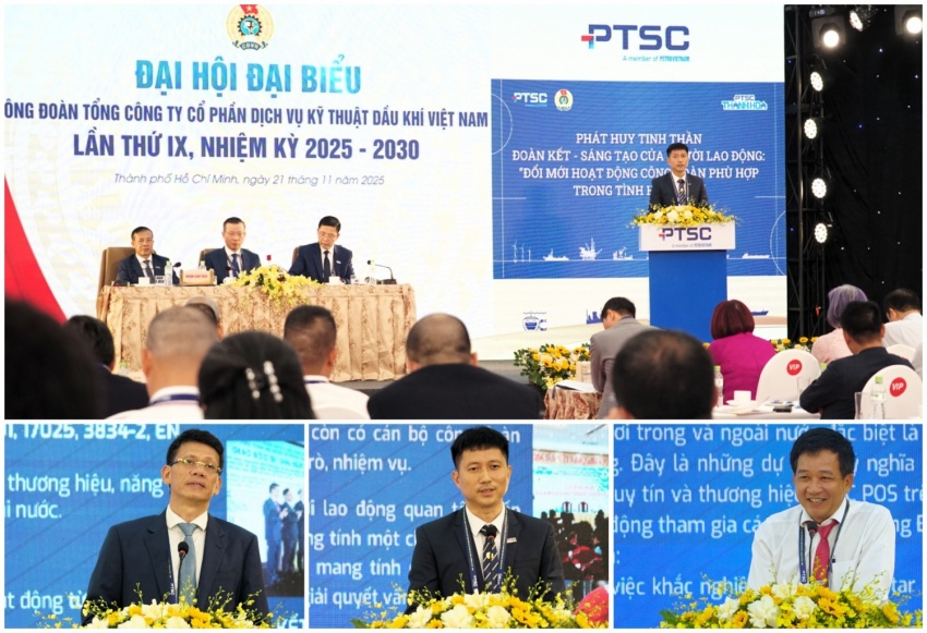 Lãnh đạo Công đoàn các đơn vị PTSC M&C, PTSC Thanh Hóa và POS đóng góp tham luận cho Đại hội.