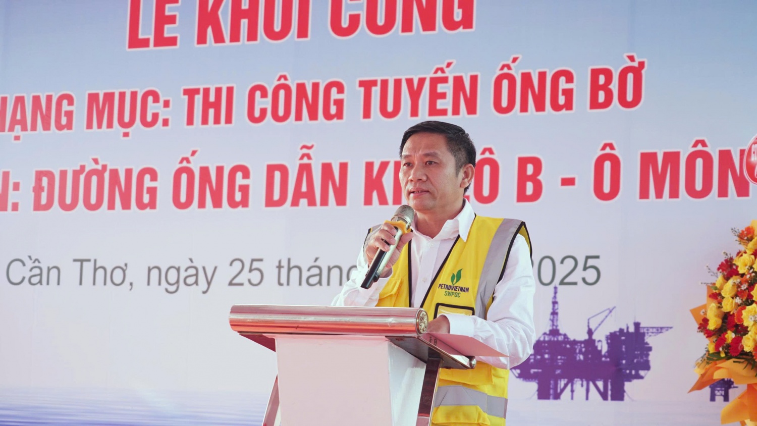 Tổng Giám đốc SWPOC Trần Thanh Hải cho biết sự kiện khởi công tuyến ống trên địa bàn TP Cần Thơ là một bước triển khai quan trọng tiếp theo theo đúng trình tự kỹ thuật của gói thầu EPC bờ.
