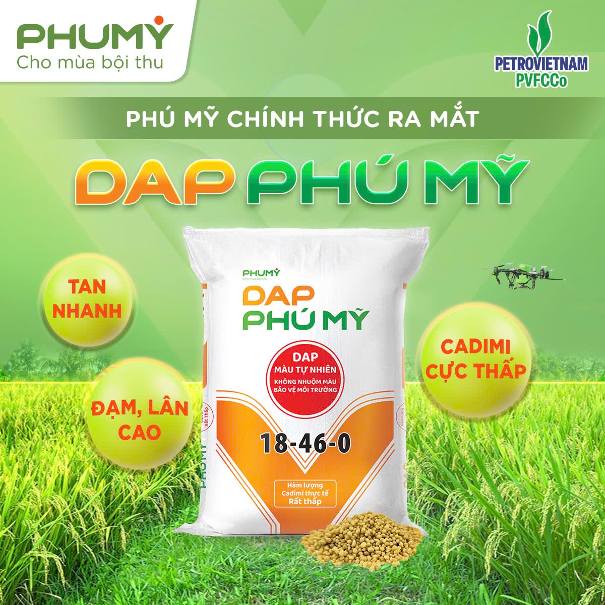 DAP Phú Mỹ được sản xuất bởi Nhà máy NPK Phú Mỹ với công nghệ hóa học hiện đại bậc nhất.