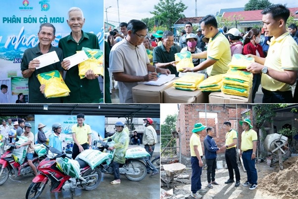 Niềm vui của bà con khi đón nhận nhu yếu phẩm, phân bón và Nhà Đại đoàn kết.