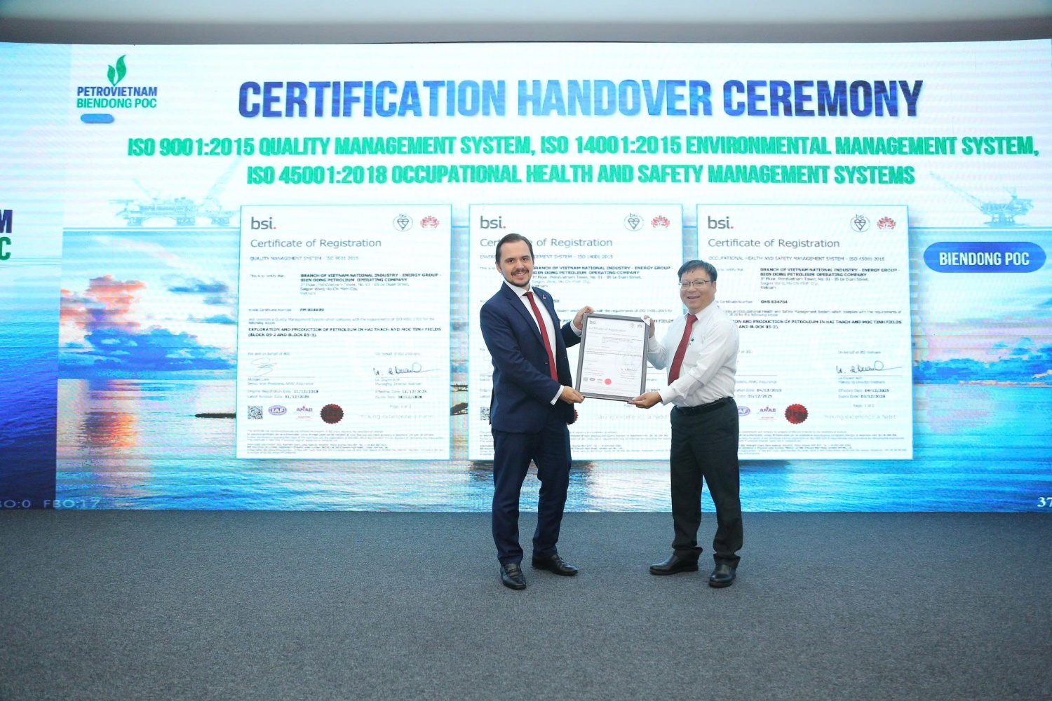 BSI cấp giấy chứng nhận hệ thống quản lý QHSE cho BIENDONG POC.