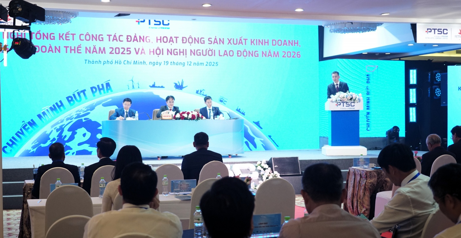 Hội nghị Tổng kết Công tác Đảng, hoạt động SXKD, công tác đoàn thể năm 2025 và Hội nghị Người lao động năm 2026 của PTSC, diễn ra chiều 19/12 tại Phường Vũng Tàu, TP. Hồ Chí Minh