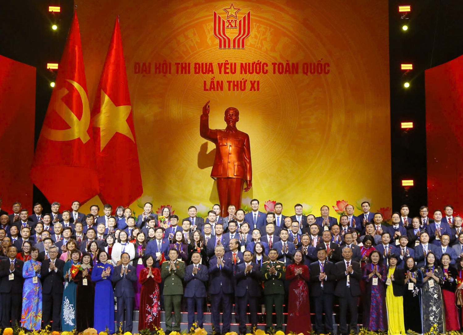Tổng Bí thư Tô Lâm, Chủ tịch nước Lương Cường và Thủ tướng Phạm Minh Chính cùng các đại biểu tham dự Đại hội Thi đua yêu nước lần thứ XI.
