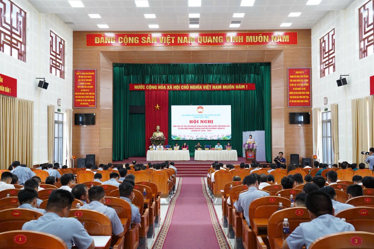 Hội nghị tiếp xúc cử tri với ứng cử viên đại biểu Quốc hội khóa XVI và đại biểu HĐND TP HCM khóa XI, nhiệm kỳ 2026-2031, tại phường Phước Thắng.