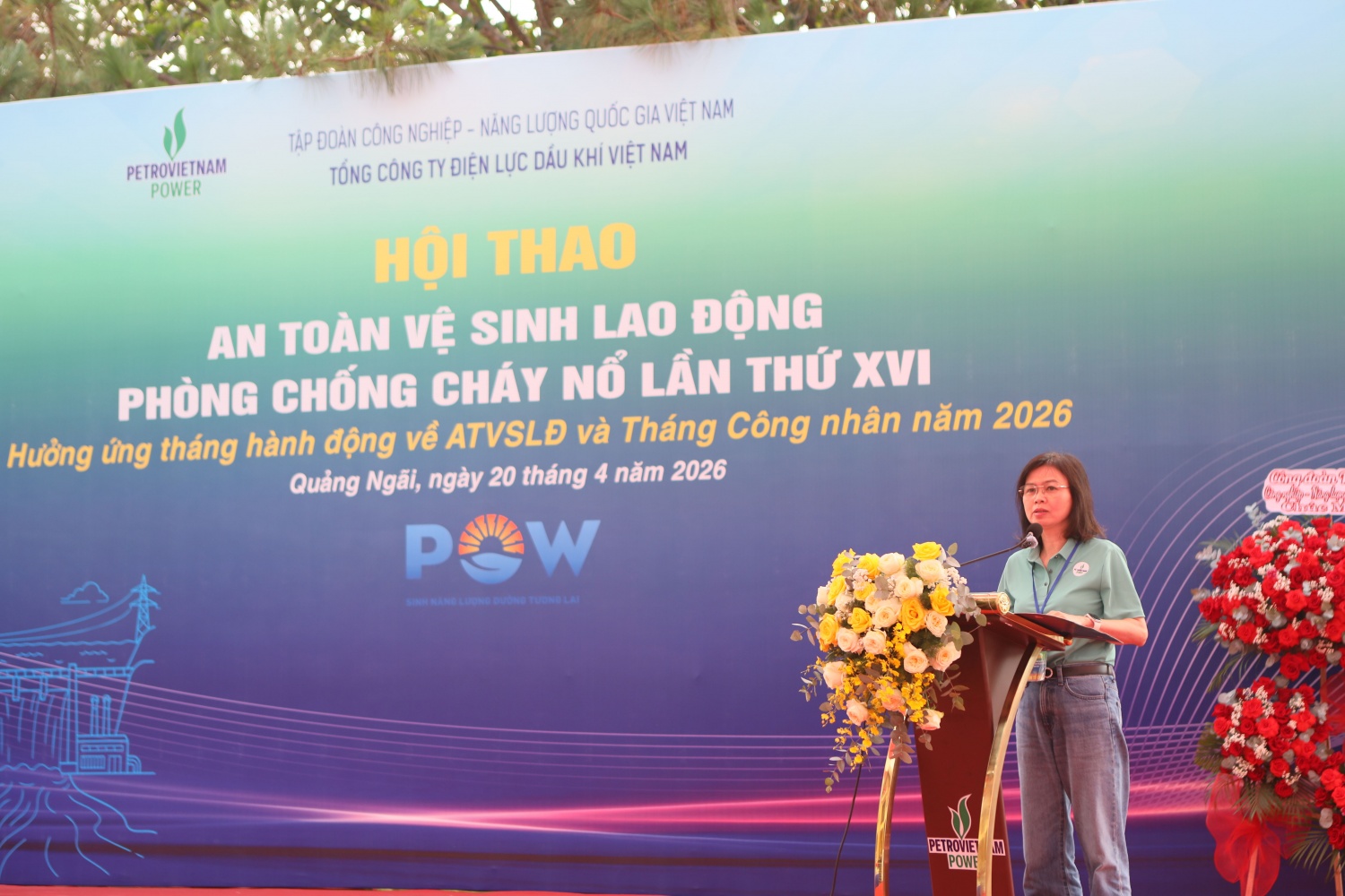 Chủ tịch Công đoàn PV Power Ngô Hồng Vân phát động chương trình hưởng ứng Tháng ATVSLĐ năm 2026.