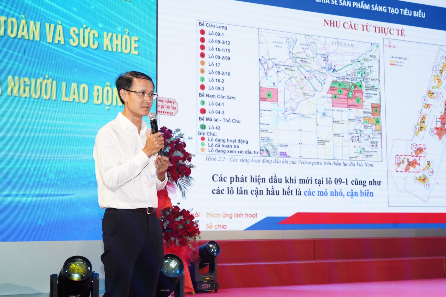 Đại diện NLĐ, nhóm tác giả sáng kiến chia sẻ về công trình nghiên cứu, thiết kế, chế tạo giàn Mini BK tại Vietsovpetro.