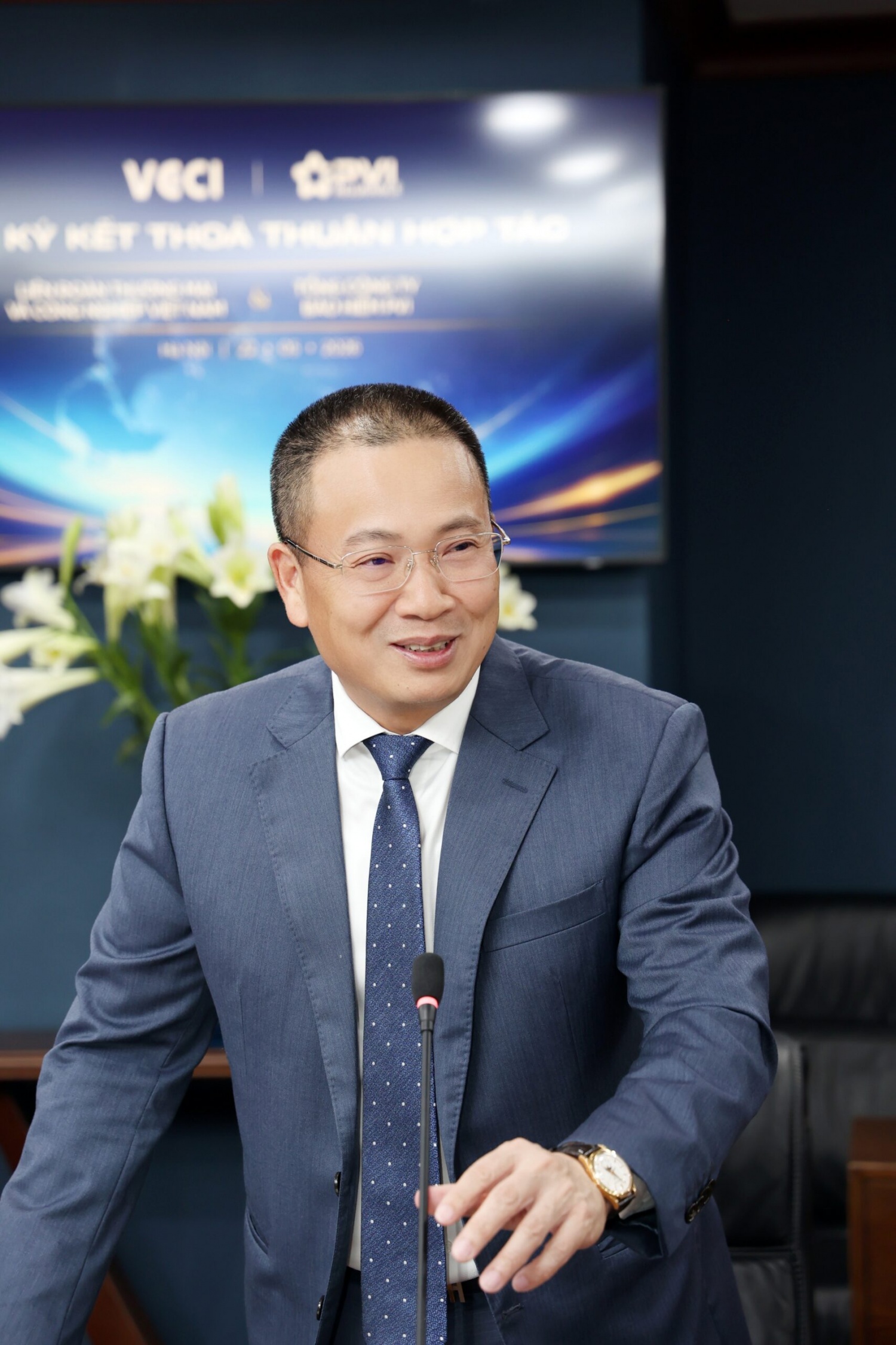 Tổng giám đốc Bảo hiểm PVI Phạm Anh Đức phát biểu tại buổi lễ