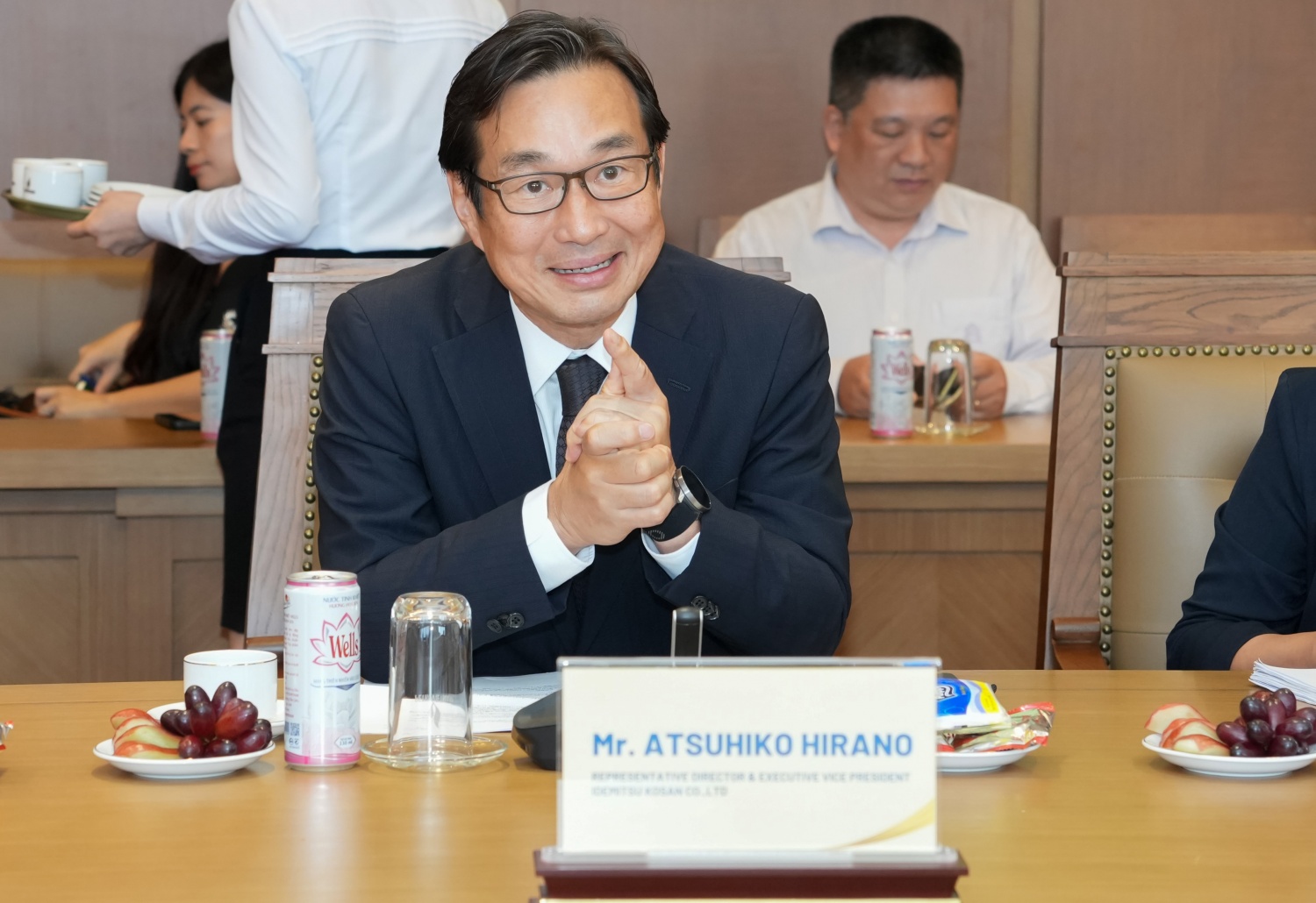 Ông Atsuhiko Hirano - Phó Tổng Giám đốc điều hành Idemitsu Kosan bày tỏ sự cảm ơn đối với Petrovietnam vì đã đồng hành, hỗ trợ tích cực trong việc bảo đảm nguồn dầu thô cho NSRP thời gian qua.