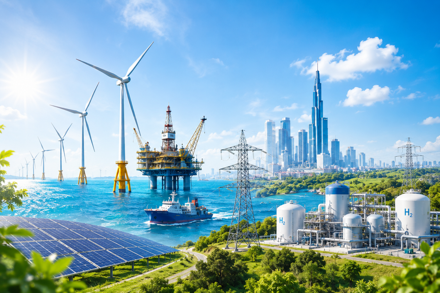 Các lĩnh vực như điện gió ngoài khơi, hydrogen xanh, lưu trữ năng lượng hay các tổ hợp năng lượng tích hợp cần nguồn vốn lớn (Ảnh minh họa)