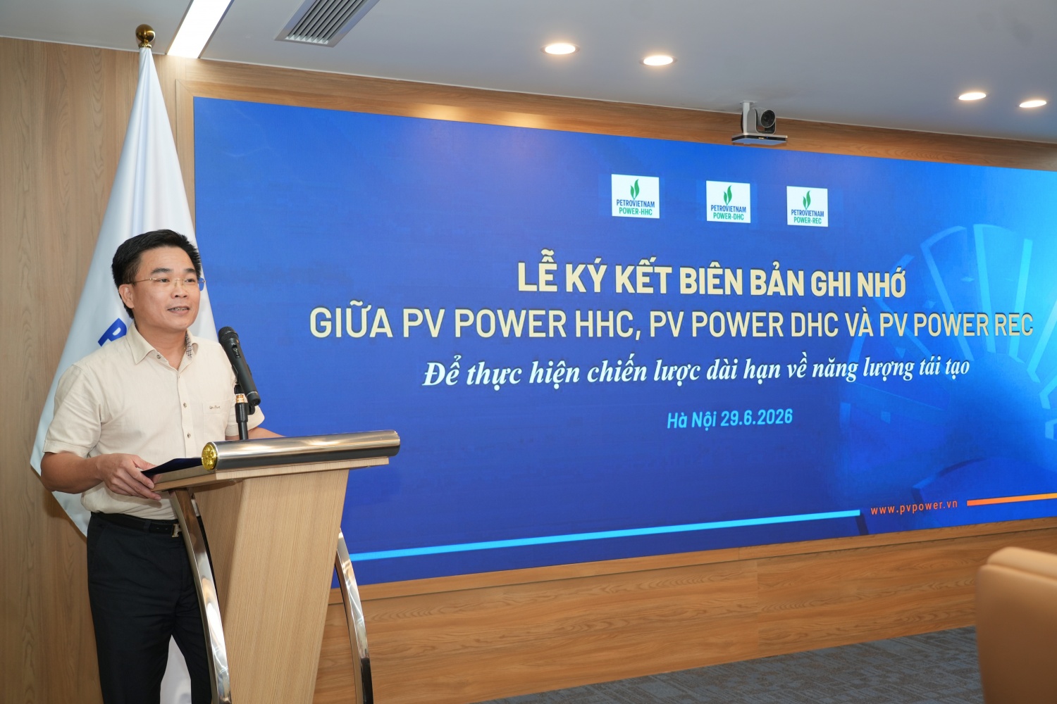 Đồng chí Nguyễn Ngọc Hải, Chủ tịch HĐQT PV Power DHC phát biểu đáp từ tại buổi lễ.