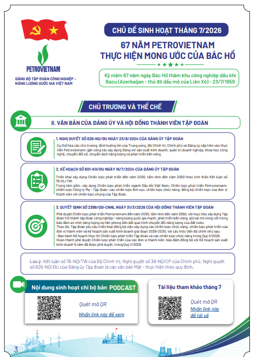 Bản tin Sinh hoạt chi bộ Petrovietnam tháng 7.