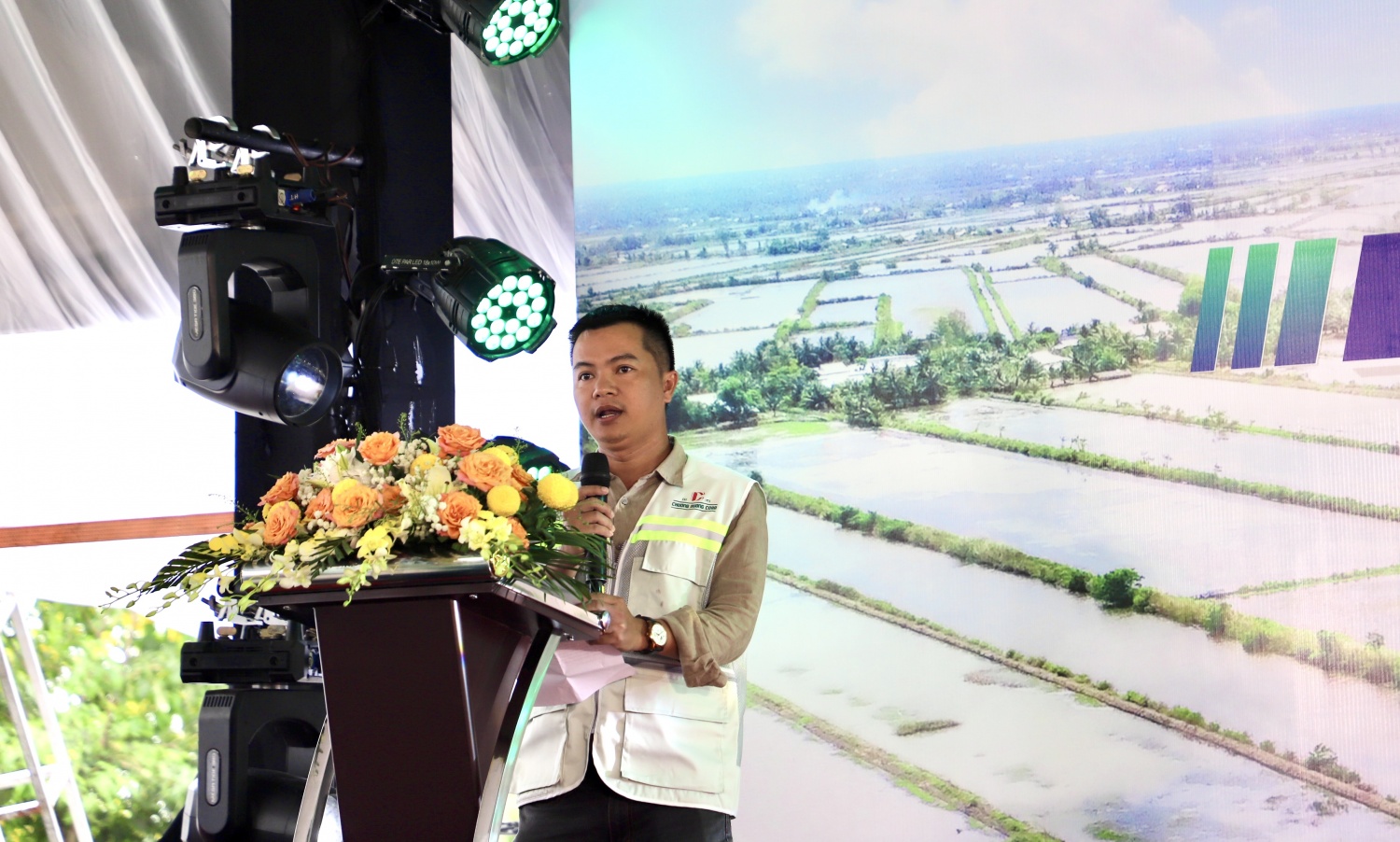 Ông Trần Đức Tiệp, Giám đốc Dự án Công ty Cổ phần Chương Dương phát biểu tại buổi lễ