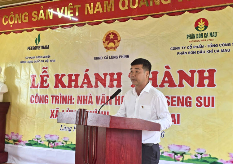 Ông Đặng Văn Đảo, Giám đốc Kinh doanh miền Bắc PVCFC, phát biểu tại Lễ khánh thành, nhấn mạnh truyền thống văn hóa 