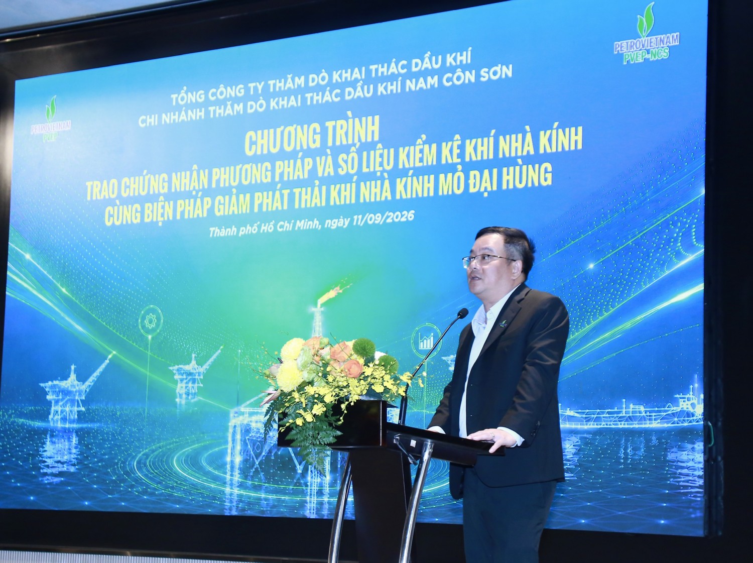 Ông Nguyễn Xuân Ninh cho biết việc xây dựng phương pháp luận kiểm kê khí nhà kính cho mỏ Đại Hùng được thực hiện với sự phối hợp của các chuyên gia và đơn vị thẩm định độc lập.