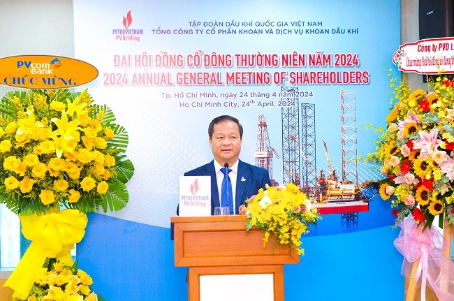 Chủ tịch HĐQT PV Drilling Mai Thế Toàn phát biểu đáp từ tại Đại hội. Chủ tịch HĐQT PV Drilling Mai Thế Toàn phát biểu đáp từ tại Đại hội.